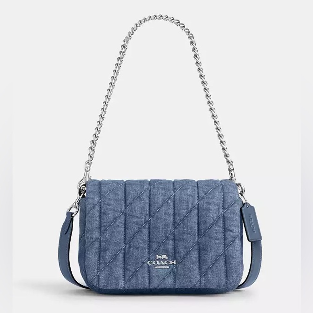 Coach Quinn Bag With Quilting Denim Silver/Indigo